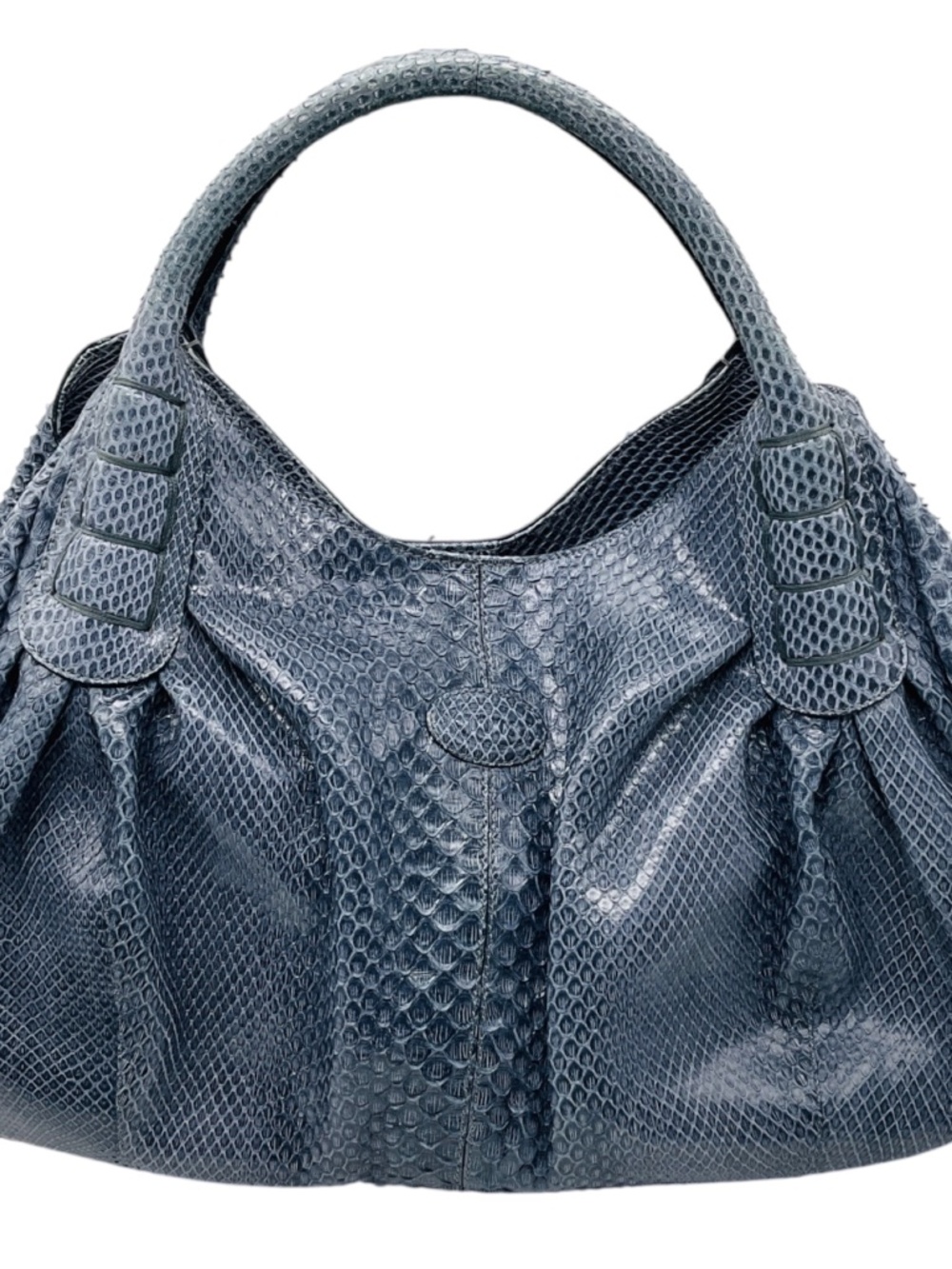 TOD'S SLATE BLUE PYTHON SKIN LEATHER HANDBAG